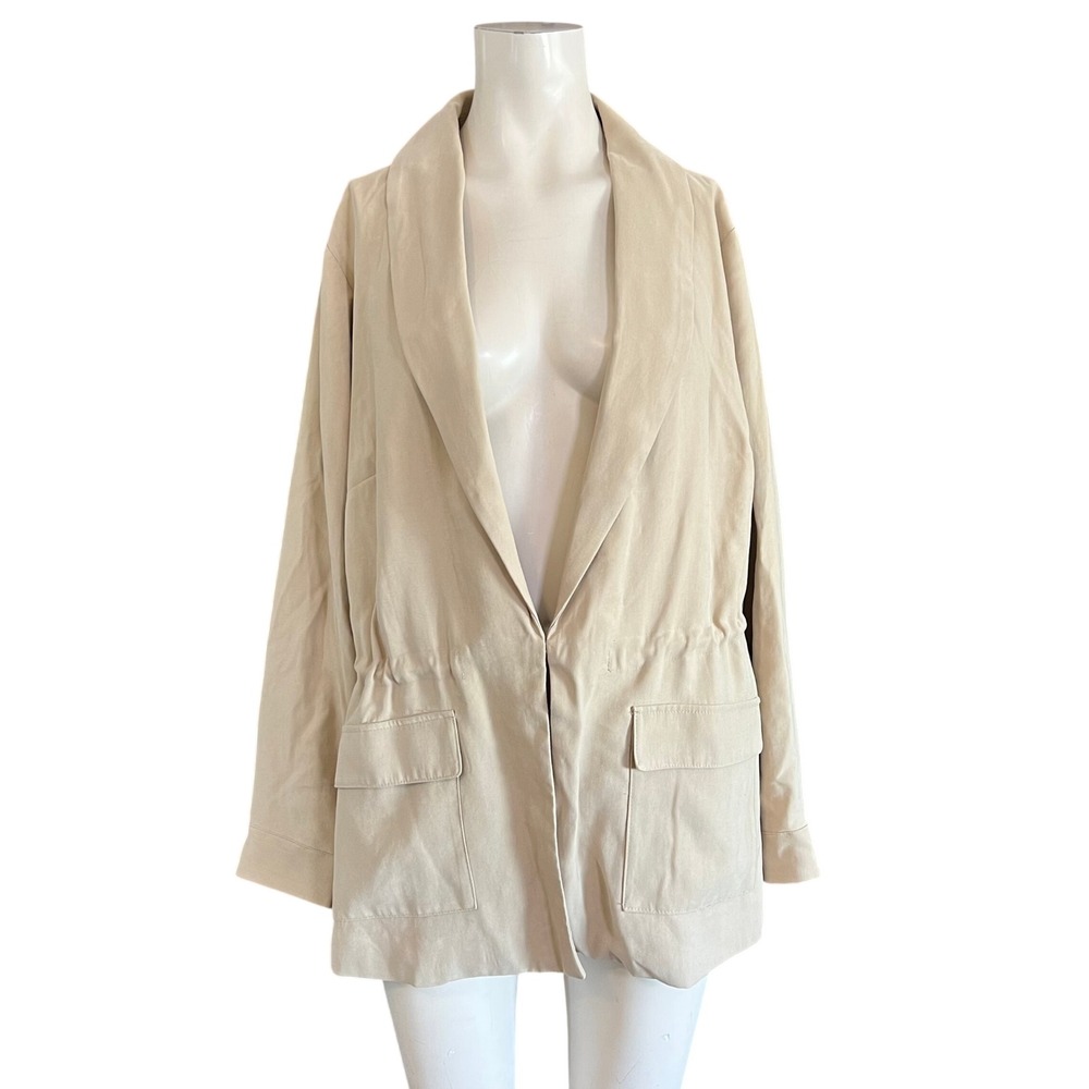 Alfani Plus Fresh Almond Soft Blazer Shawl Collar Cinched Waist Jacket 0X NEW